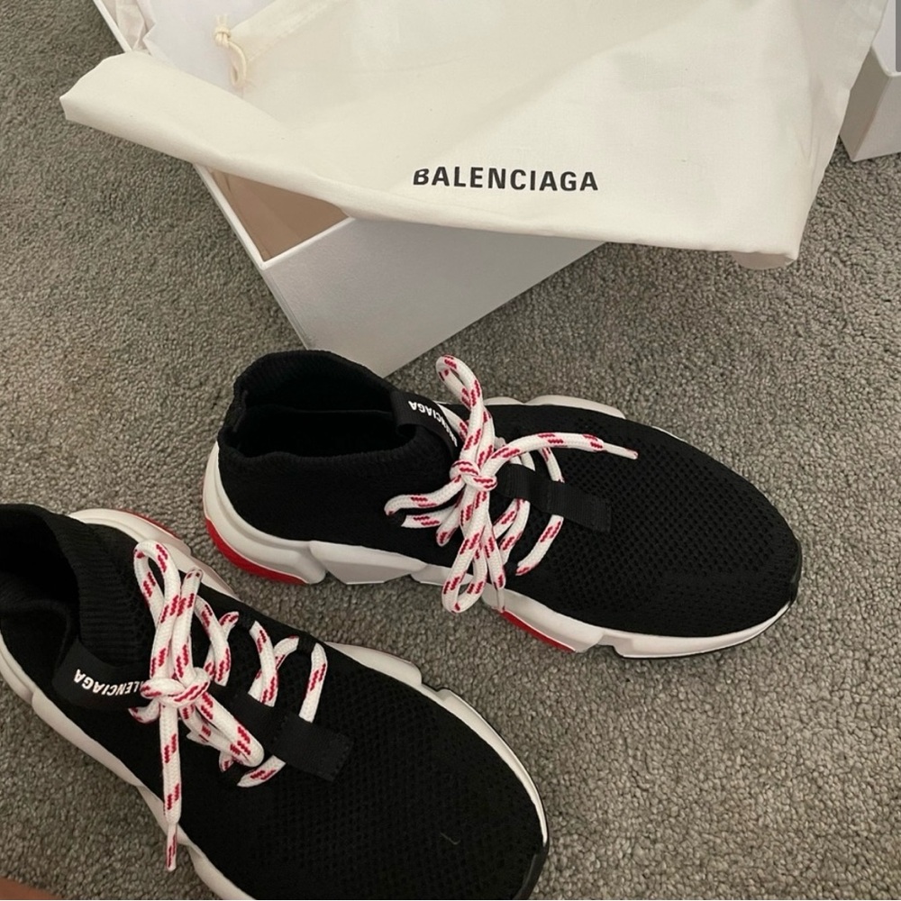 Balenciaga Black and White Sneakers with Red Accents